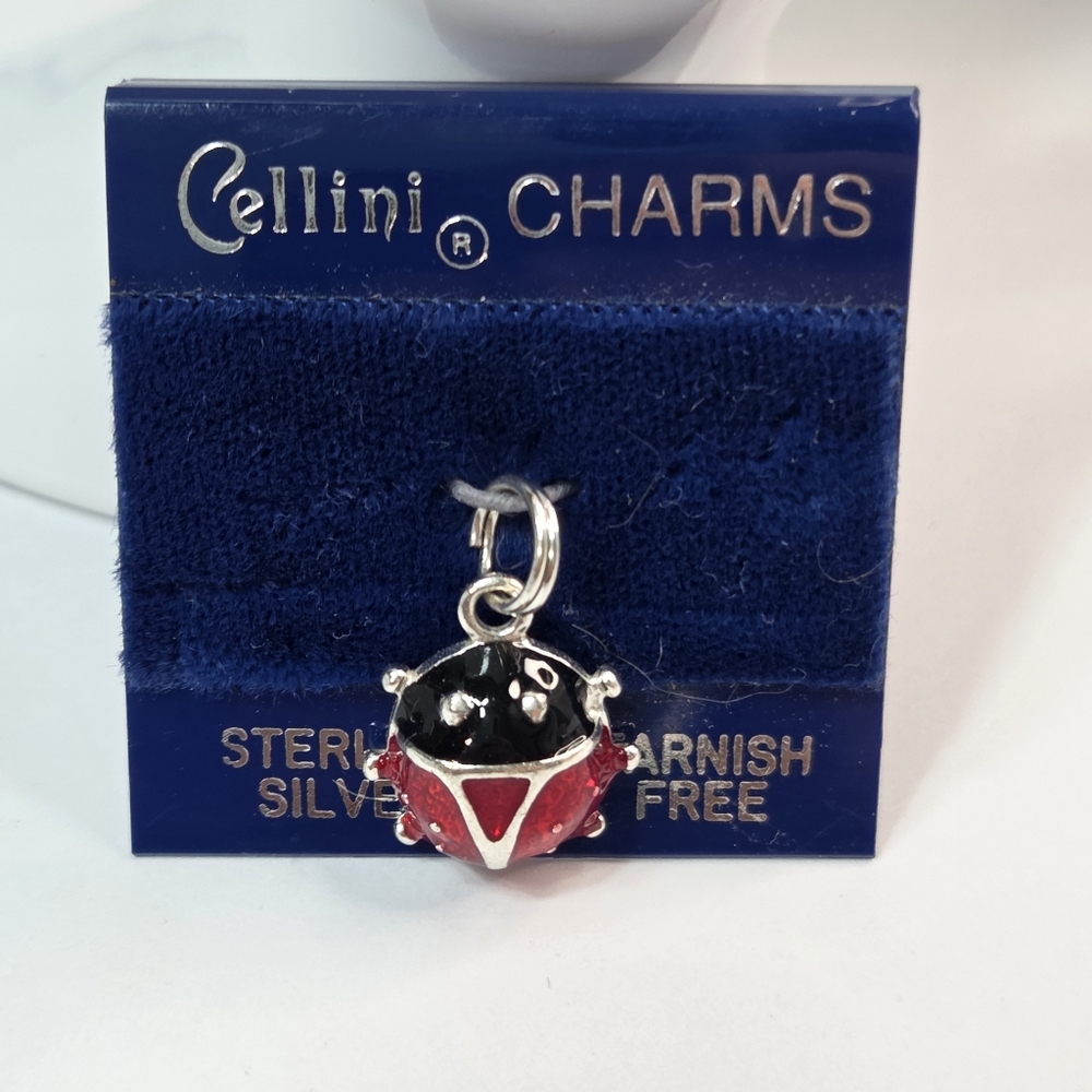 cellini lady bug charm sterling silver new on card